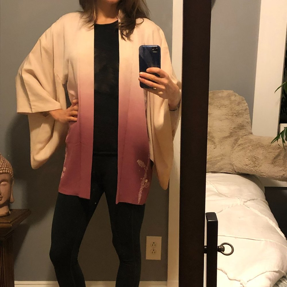 Vintage Japanese Short Silk Pink Kimono Jacket